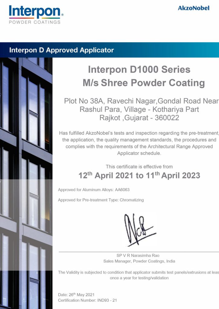 Certificate Shree Powder Coating